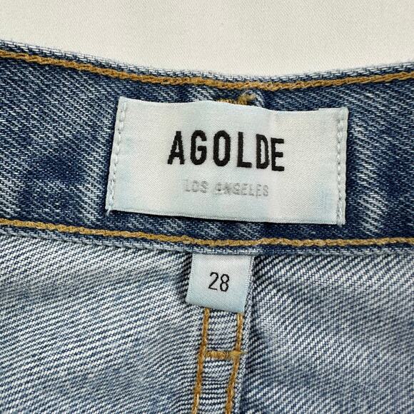 Agolde Jeans Womens 28 Blue 90s Button Fly Distressed Hemmed Raw Hem Casual - Picture 4 of 14